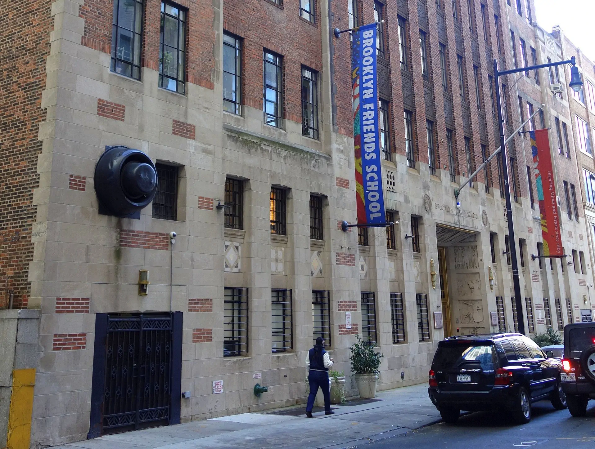 The exterior front entrance to the Brooklyn Friends School in New York City.