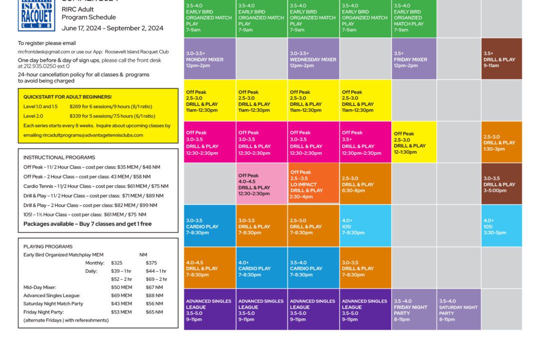 Roosevelt Island Adult Program Schedule (June – September 2024)
