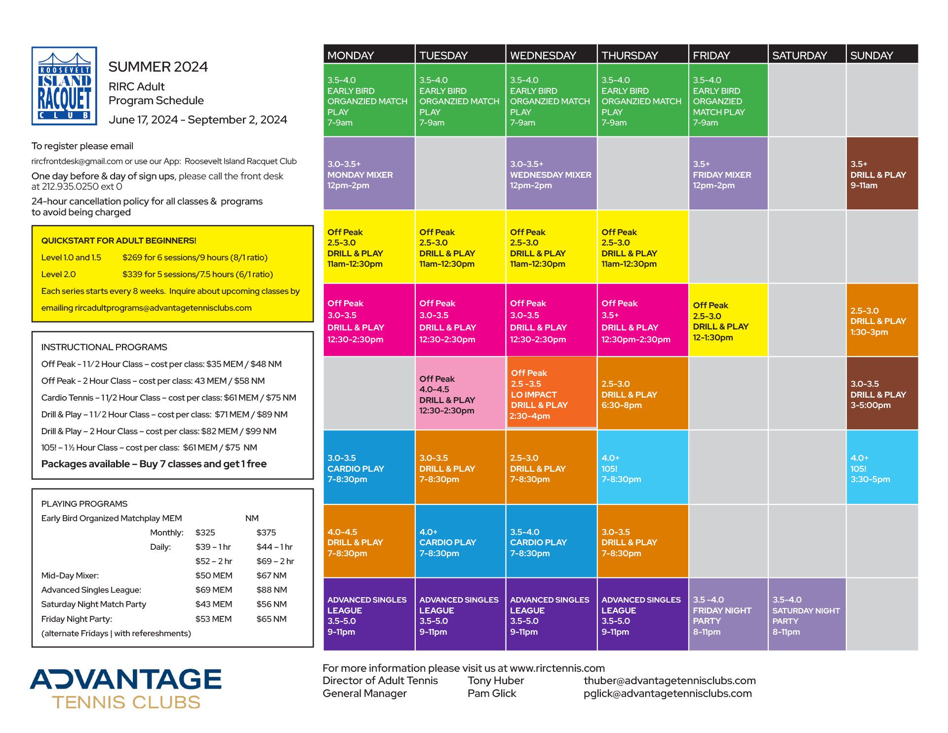Roosevelt Island Adult Program Schedule (June – September 2024)
