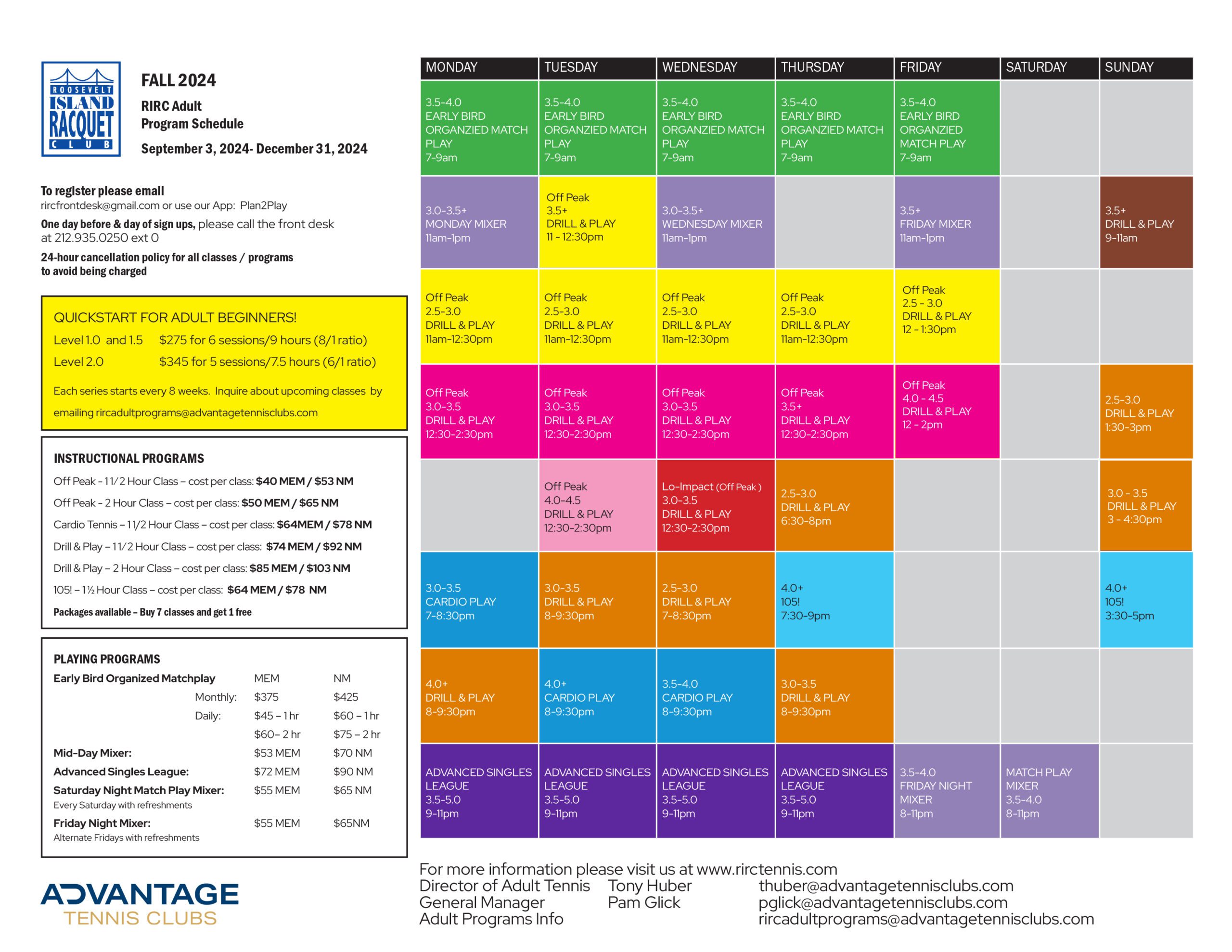 Roosevelt Island Adult Program Schedule (September – December 2024)