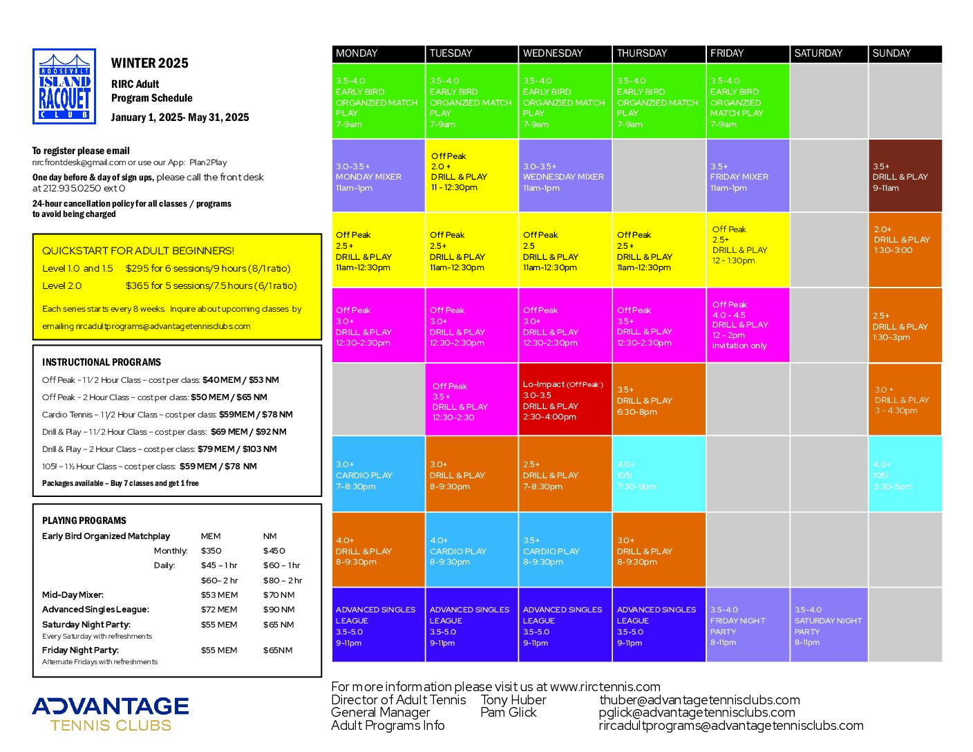 Roosevelt Island Adult Program Schedule (January- May 2025)